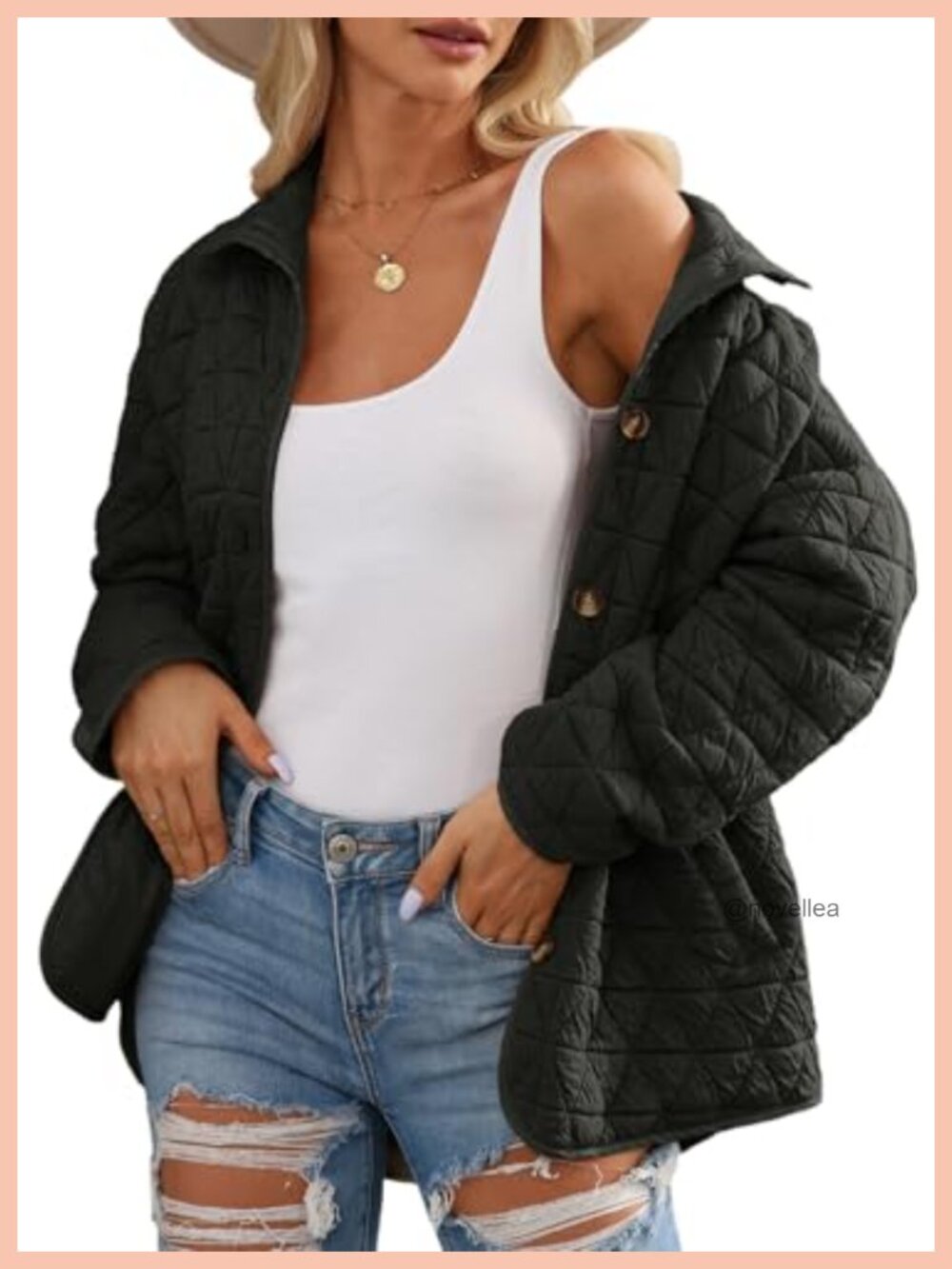 Lightweight Diamond Quilted Jacket Button Down Collared Puffer Coat